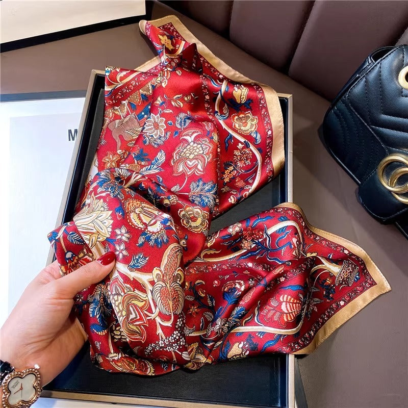 Women's 100 Mulberry Silk Crepe Satin Vintage Scarf