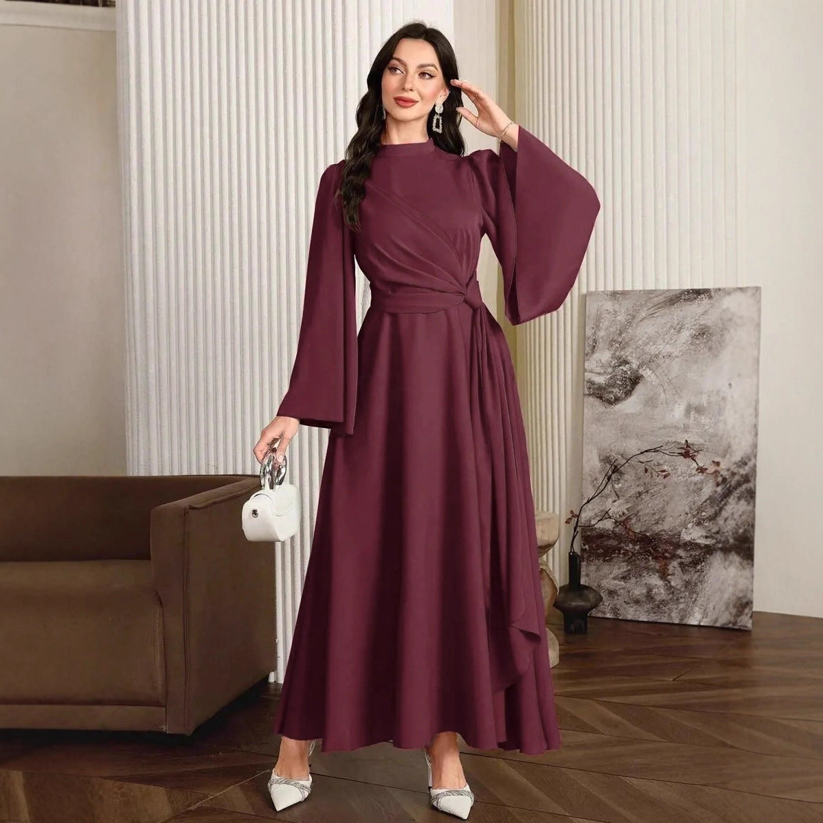 Women's Long Sleeve Solid Color Temperament Elegant Dress