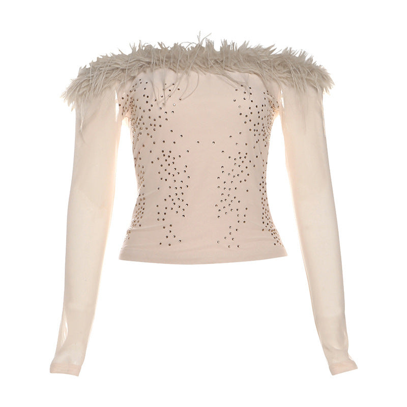 Fashion Off-neck Stitching Edging Long Sleeve Women