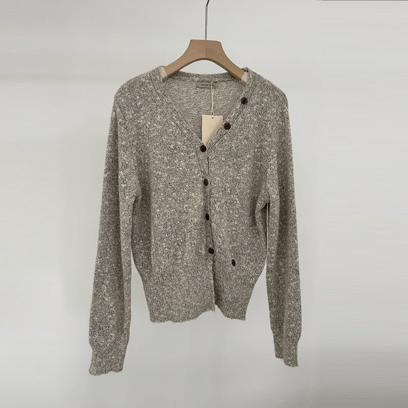 Women's Polyester Knitted V-neck Cardigan Sweater