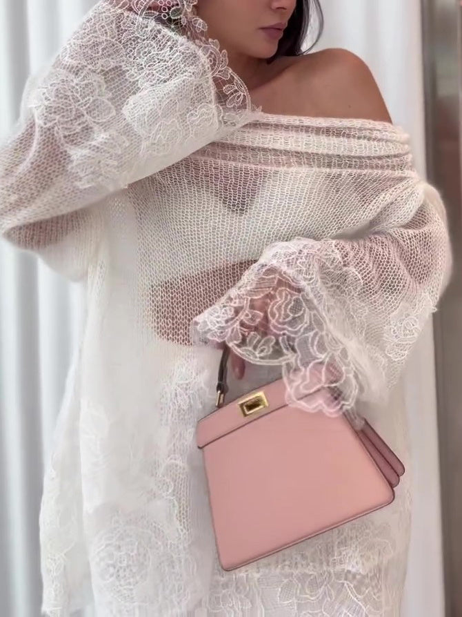 White Lace Off-Shoulder Oversized Top