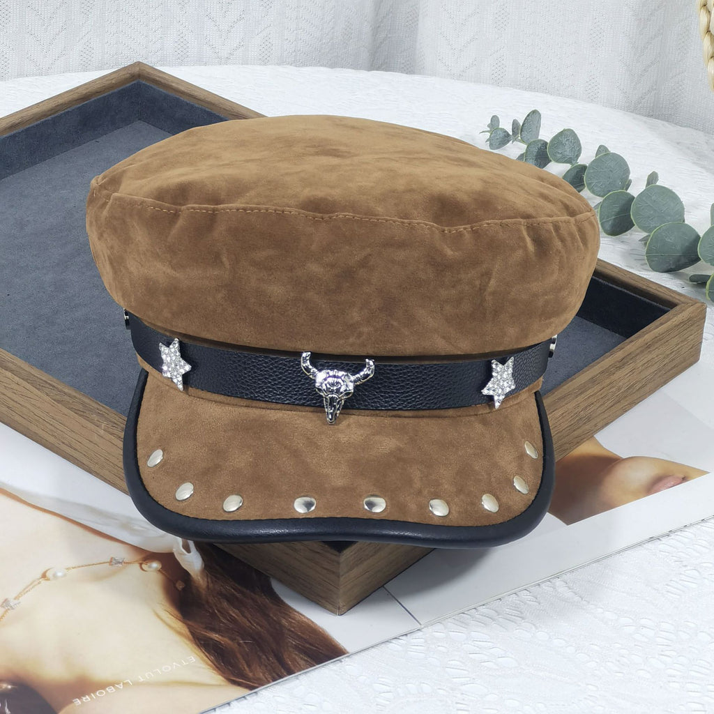 Personality Punk Hip Hop Style Flat-top Wide Brim Peaked Cap