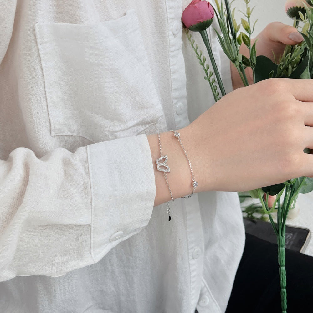 S925 Sterling Silver Bracelet Inlaid Zircon Full Diamond Butterfly Hollow