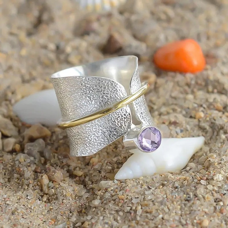 Ring Irregular Frosted Inlaid Watercolor Gem Ring