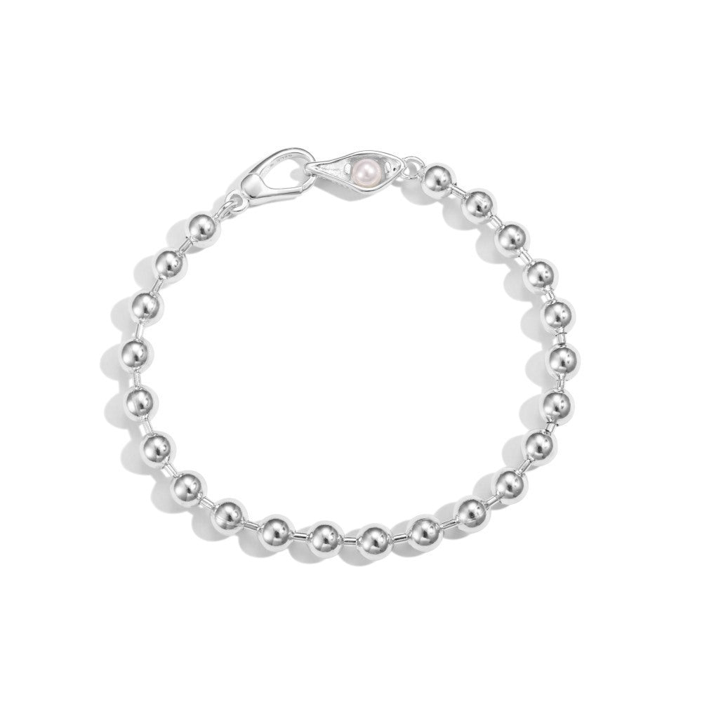 S925 Sterling Silver Bracelet Women's Simple Ball Bead Chain Pearl