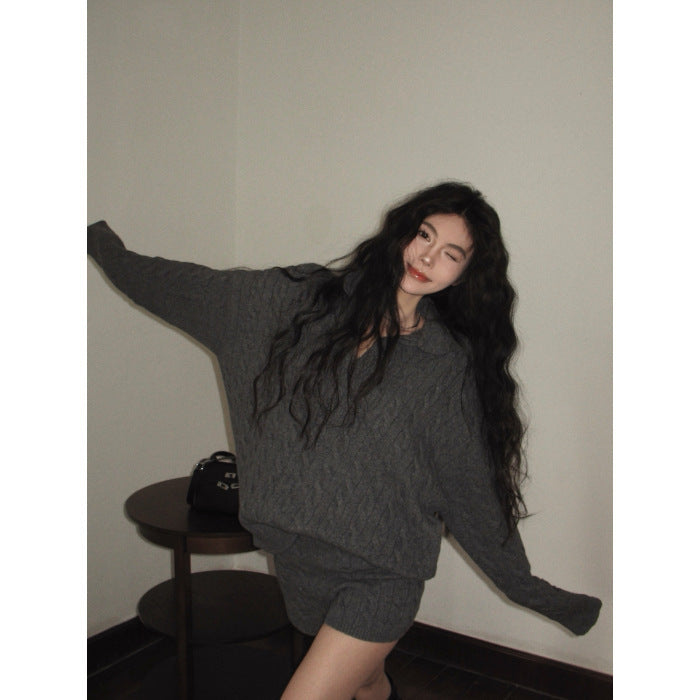 Loose And Lazy Style Top Shorts Fashion Suit