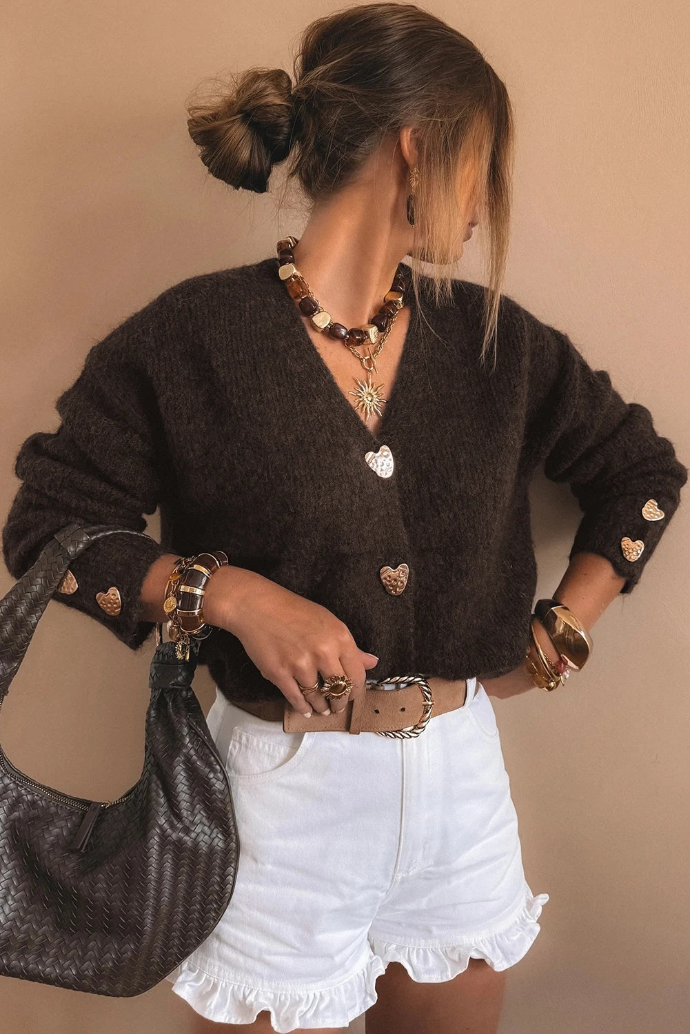 Loose Metal Buckle Sweater Cardigan Coat Women