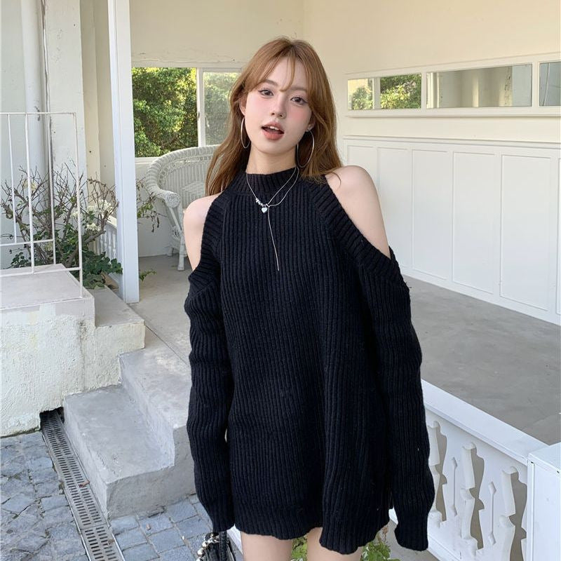 Knitwear Women's Korean-style Commuter Thick Needle Ripped Mid-length Women's Sweater Top