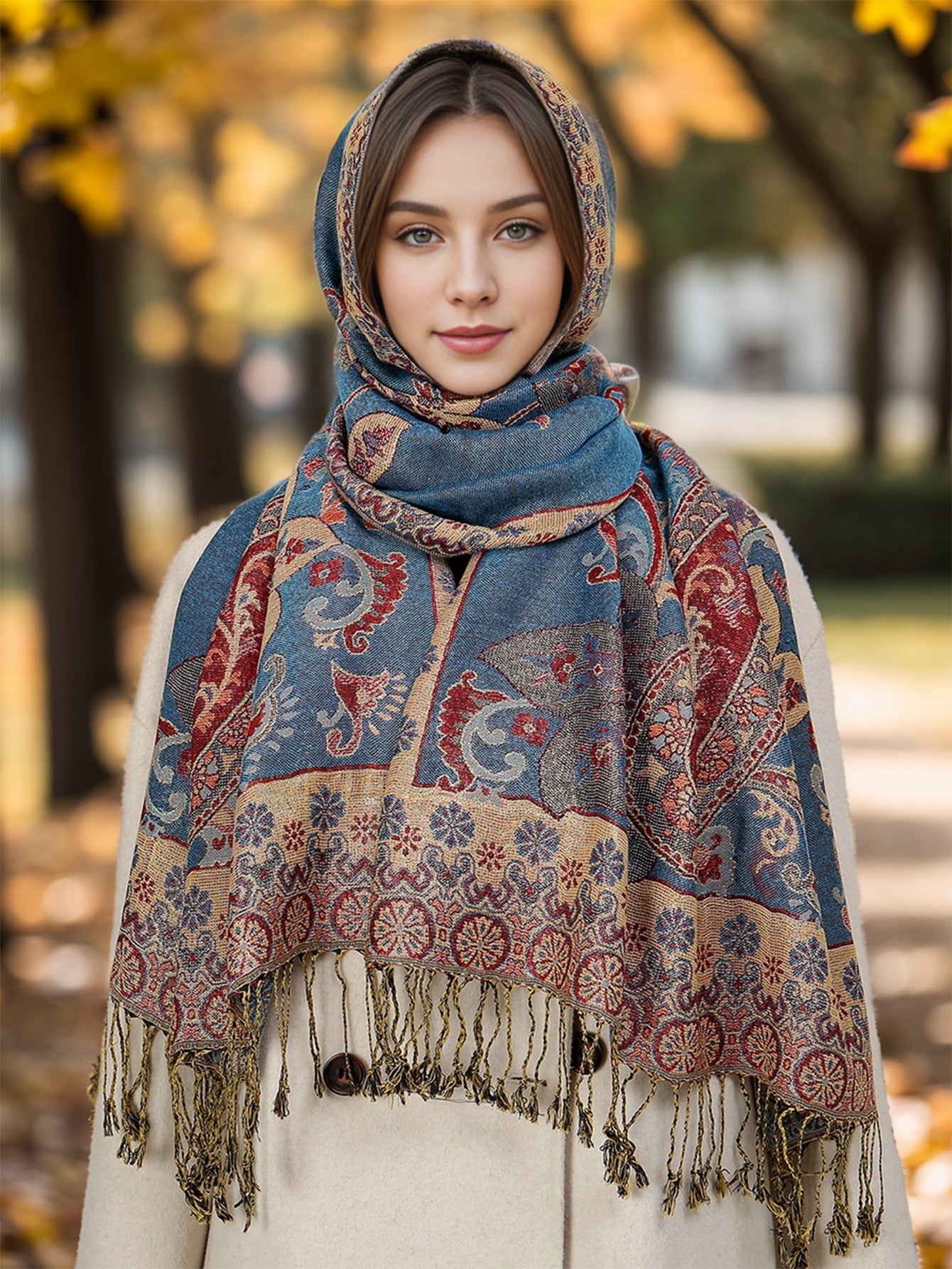 Best Seller In Europe And America Popular Ethnic Style Cashew Pattern Tassel Scarf