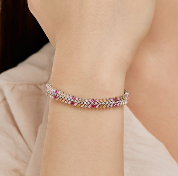 S925 Sterling Silver Women's Bracelet Dopamine Color Zirconium