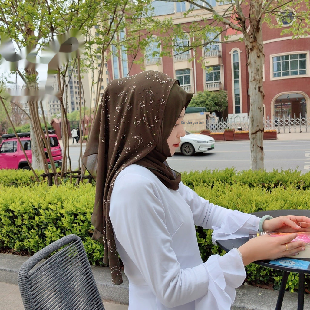 Xingyue Rhinestone Chiffon Stitching Turban Wrap Scarf