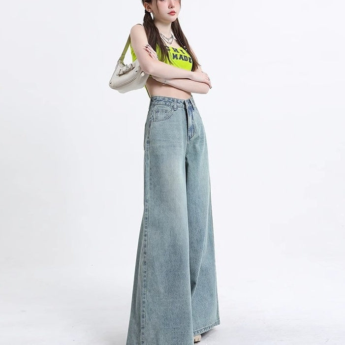 Washed-out Vintage Wide Leg Jeans For Women Spring And Autumn New