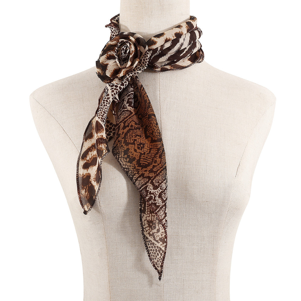 Silk Scarf Strip High-grade Leopard Print Polka Dot Rose