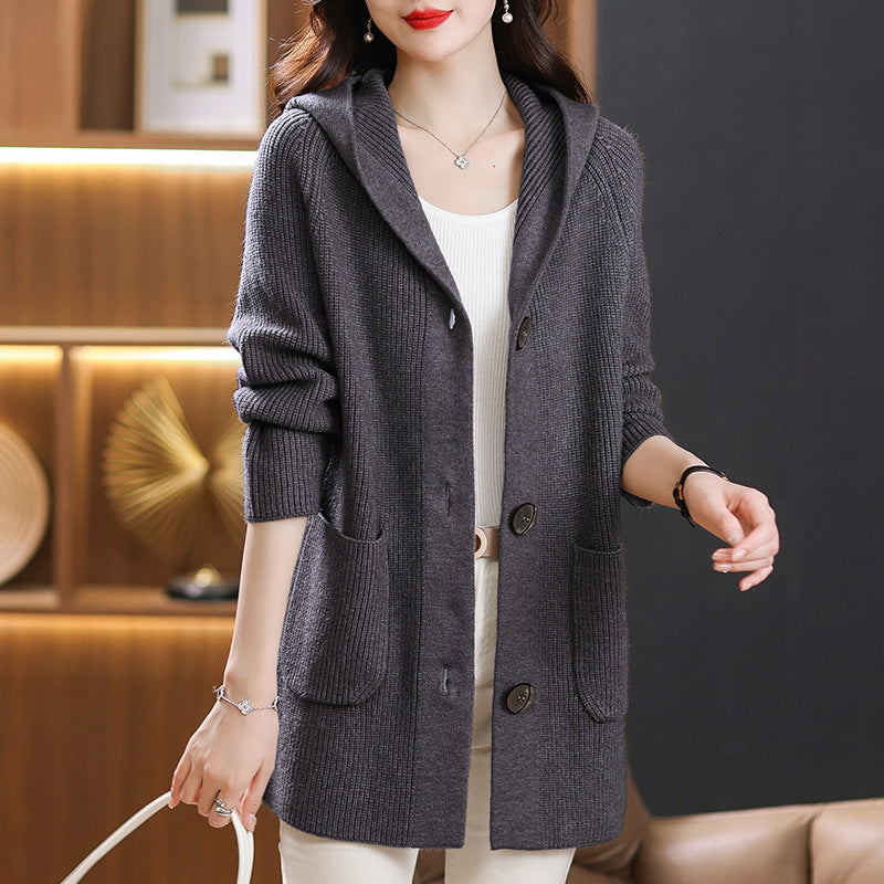Stylish Hooded Knit Sweater Coat
