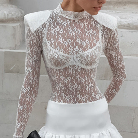 Jacquard Lace Knitted Slim Bottoming Shirt Women's Fashion Casual