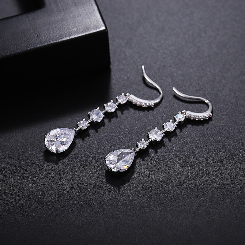 Europe And America Long Drop Earrings Copper Inlaid Strip