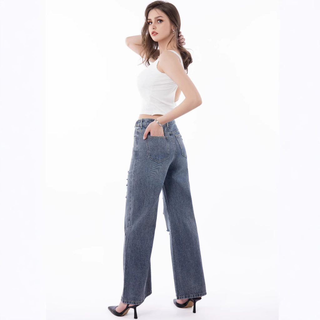 Women's Retro Large Size Worn Wide-leg Jeans