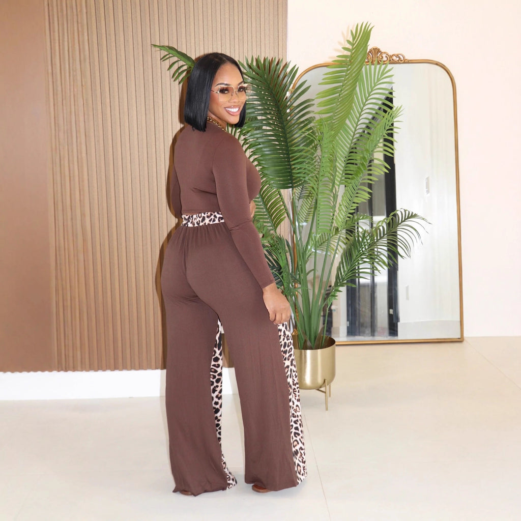 Leopard Print Wide Leg Pants Suit