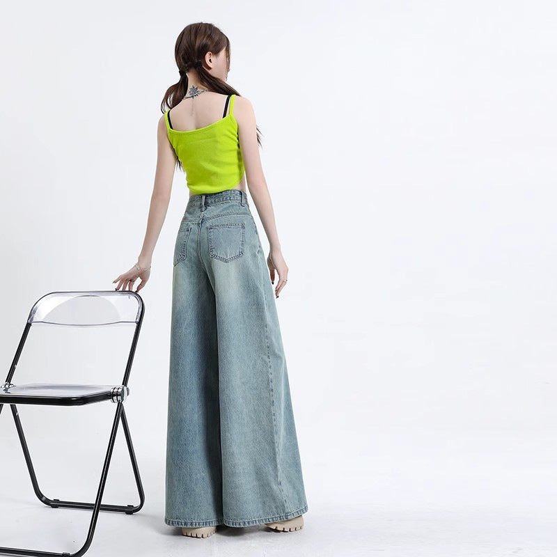 Washed-out Vintage Wide Leg Jeans For Women Spring And Autumn New