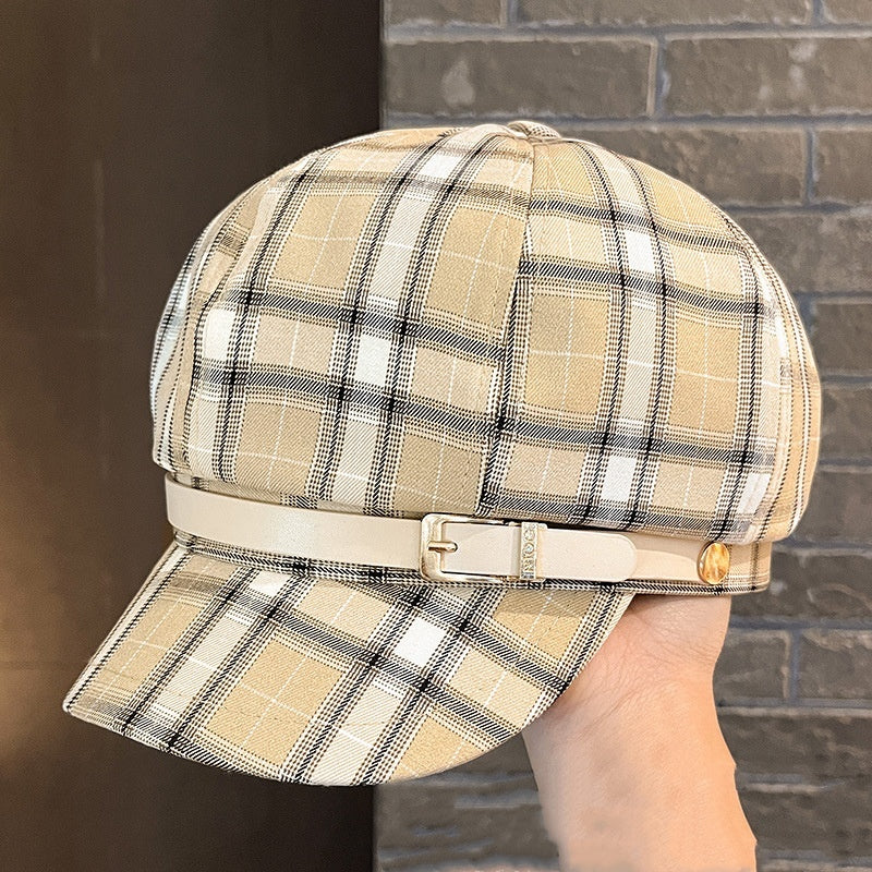 British Retro Plaid Octagonal Hat Women's Spring And Summer