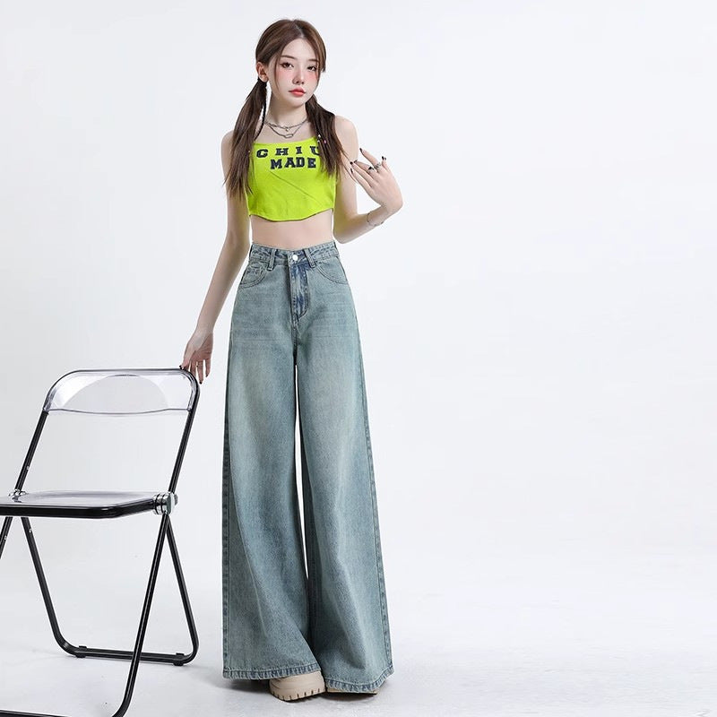 Washed-out Vintage Wide Leg Jeans For Women Spring And Autumn New