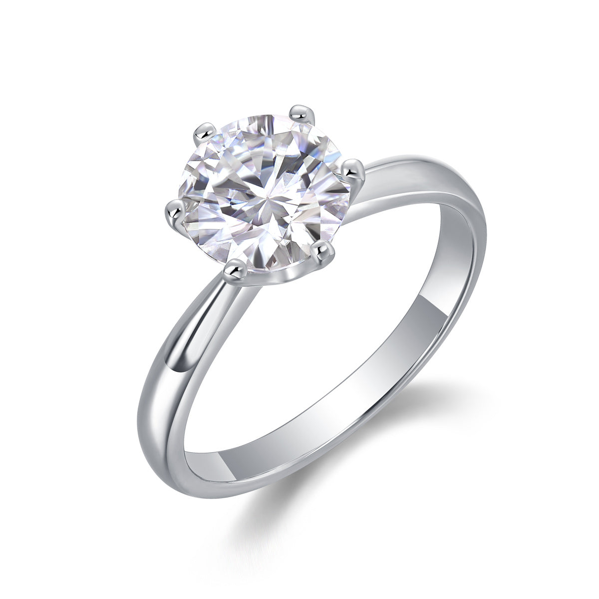 Classic Six-prong - Set With 1-2-3-5-carat Top-quality Moissanite S925 Silver And Platinum-plated Diamond Wedding Ring. The Ring Can Be Inspected With A Diamond Pen