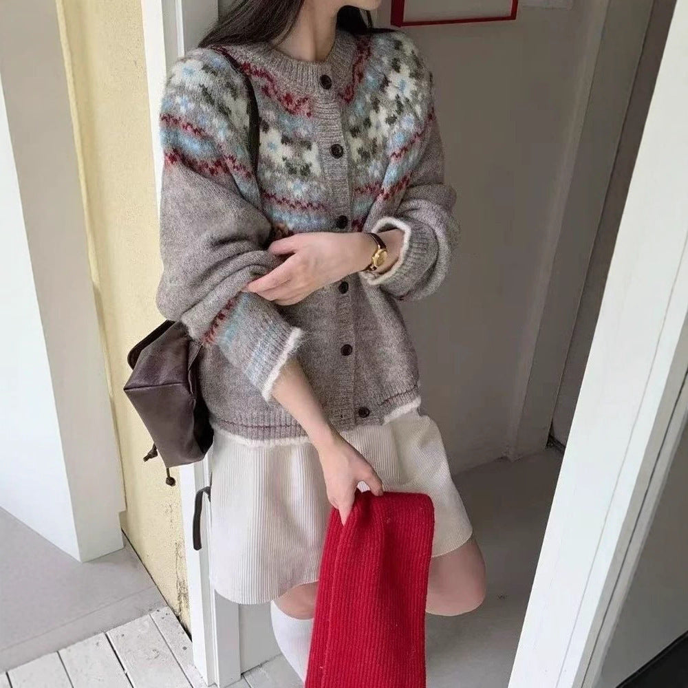 Fairisland Jacquard High-grade Sweater Coat