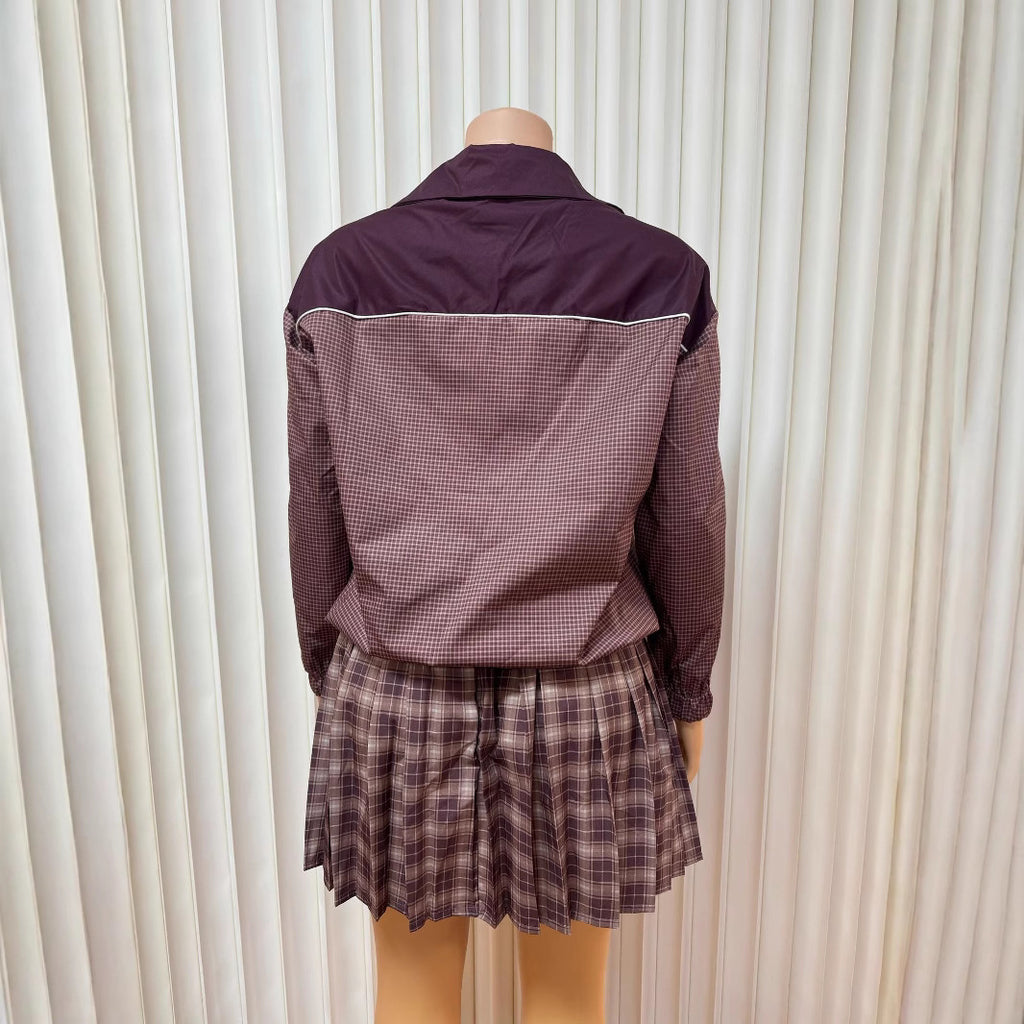 Lapel Zipper Cardigan Long-sleeved Top Sexy Skirt Two-piece Set