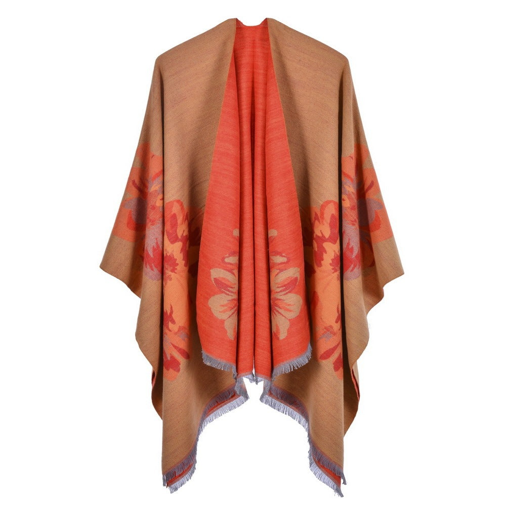 European And American Fashion Jacquard Split Thickened Warm Split Shawl