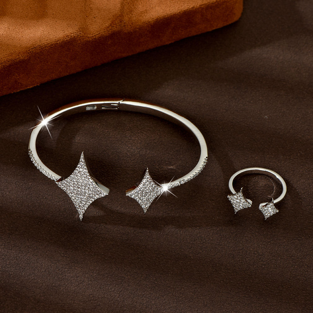 Simple Full Micro-paved Walewise Extension Jewelry Set Star Bracelet