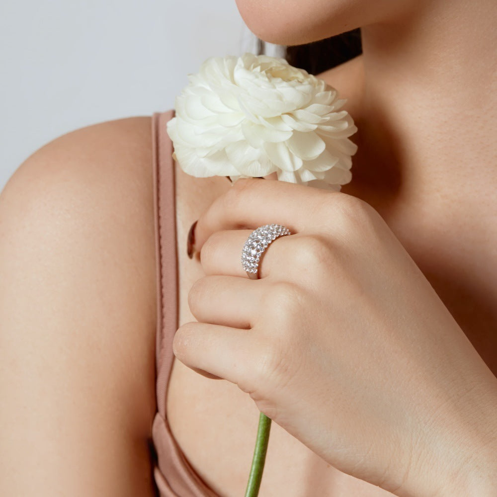 Sterling Silver Female Ring Full Zircon Inlaid Fashion All-match Unique Design