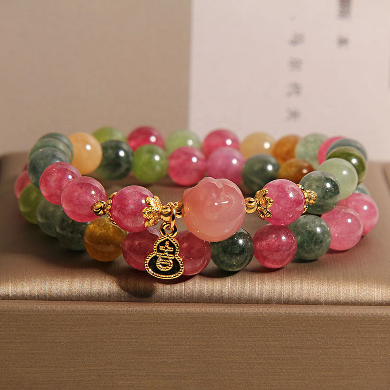 Natural Jade Color Tourmaline Double Ring Bracelet