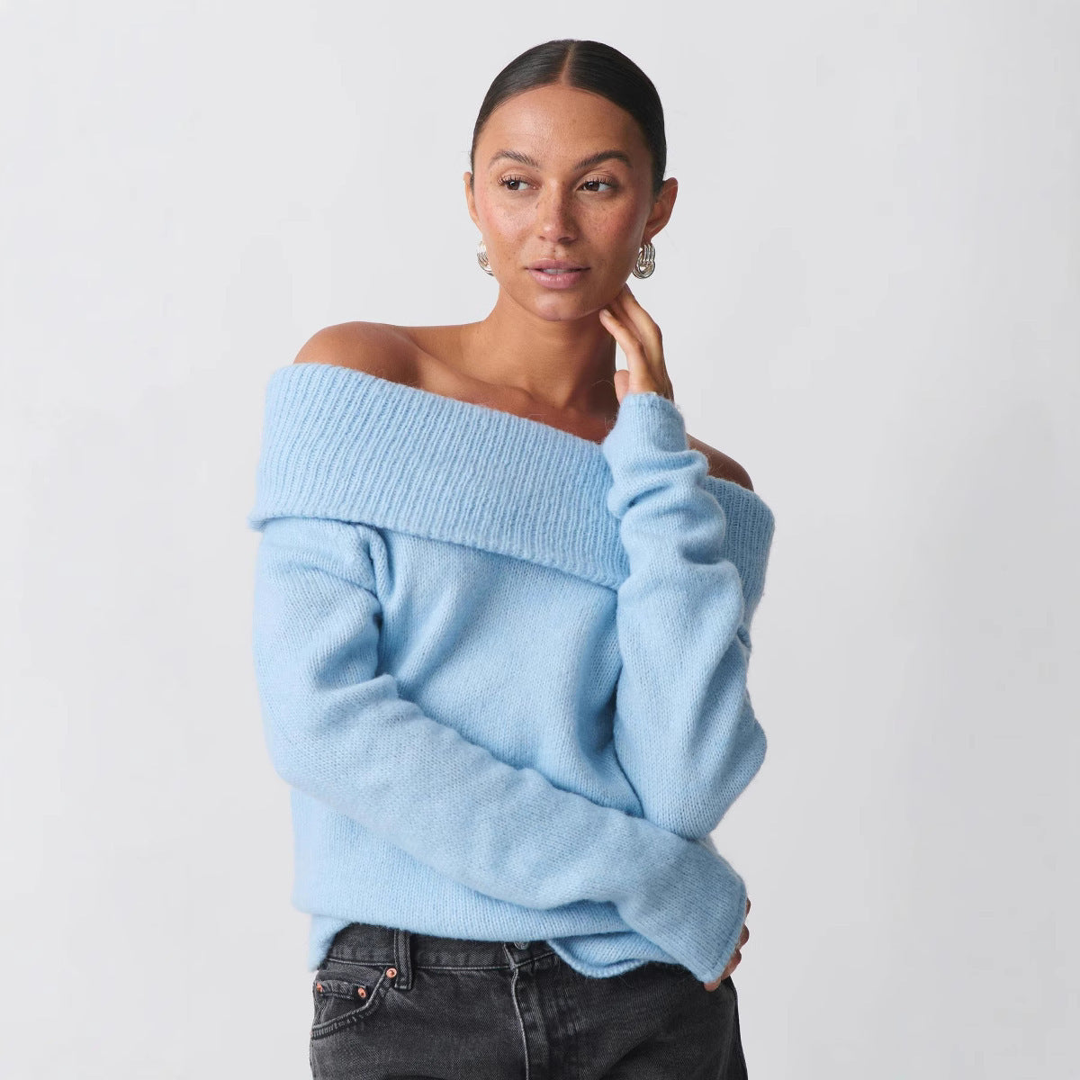 Sexy All-matching Sweet Off-shoulder Lapel Sweater