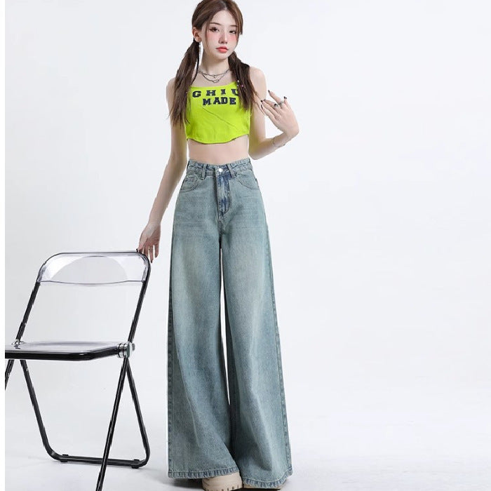 Washed-out Vintage Wide Leg Jeans For Women Spring And Autumn New