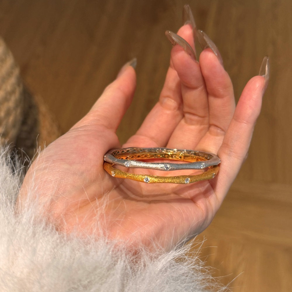 Sterling Silver Wire Drawing Craft Zircon Inlaid High-rise Bracelet