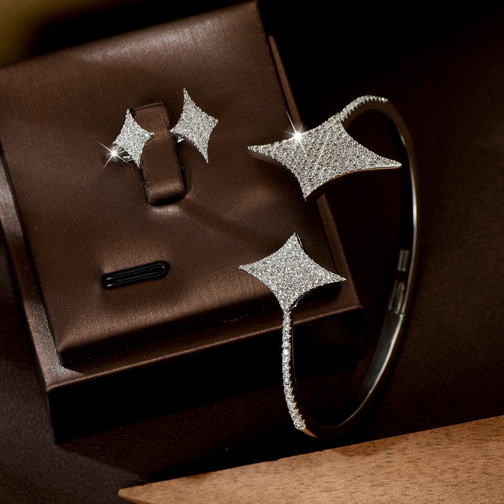 Simple Full Micro-paved Walewise Extension Jewelry Set Star Bracelet