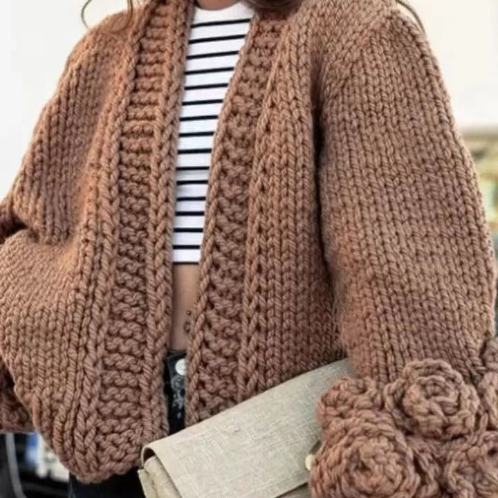 Long Sleeve Sweater Fashion Flower Sleeve Coarse Woven Knitted Cardigan