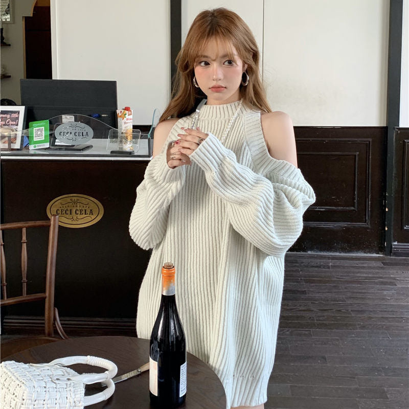 Knitwear Women's Korean-style Commuter Thick Needle Ripped Mid-length Women's Sweater Top