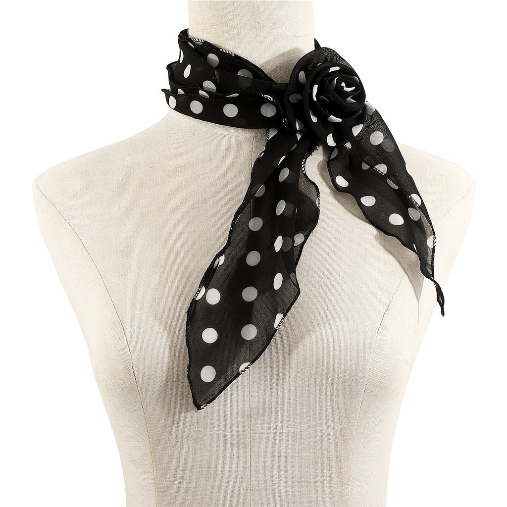 Silk Scarf Strip High-grade Leopard Print Polka Dot Rose