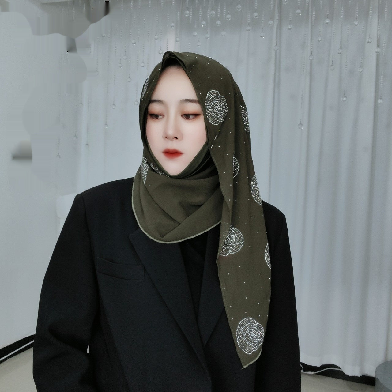 Scarf Rose Rhinestone Wrap Towel