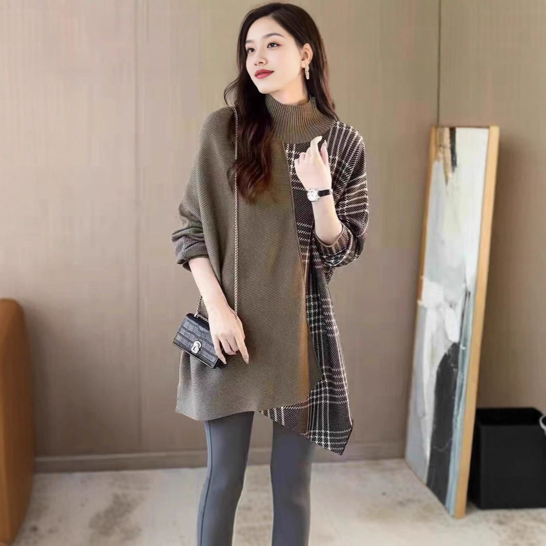 Polyester Women's Batwing Sleeve Mid-length Sweater