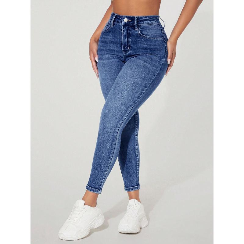 High Waist Fastener Decoration Skinny Stretch Jeans