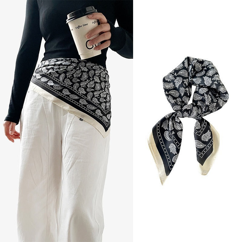 Silk Scarf Black Paisley Belt Decorative Waist Seal Hair Band