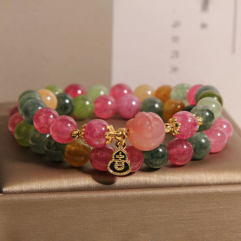 Natural Jade Color Tourmaline Double Ring Bracelet