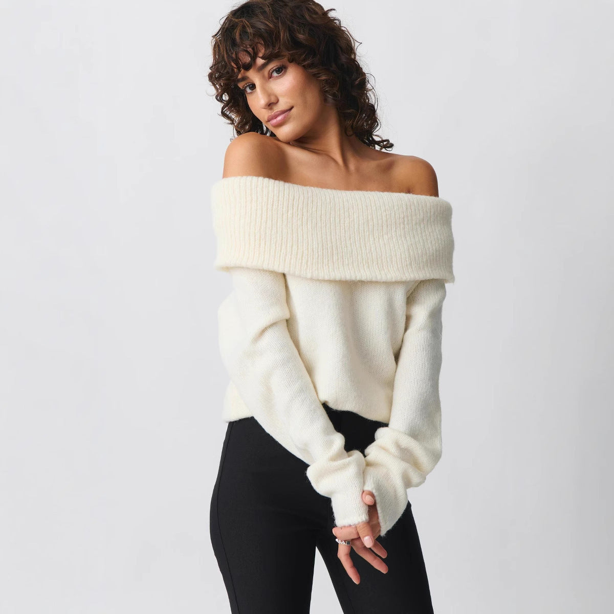 Sexy All-matching Sweet Off-shoulder Lapel Sweater