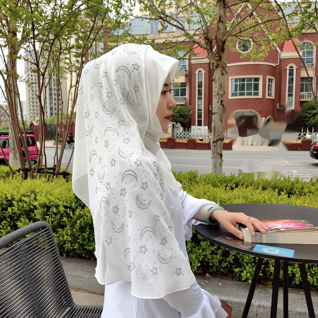 Xingyue Rhinestone Chiffon Stitching Turban Wrap Scarf