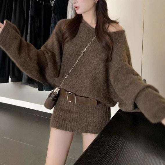 Off-shoulder Loose-fitting Women's Sweater Skirt Casual Knitted Top