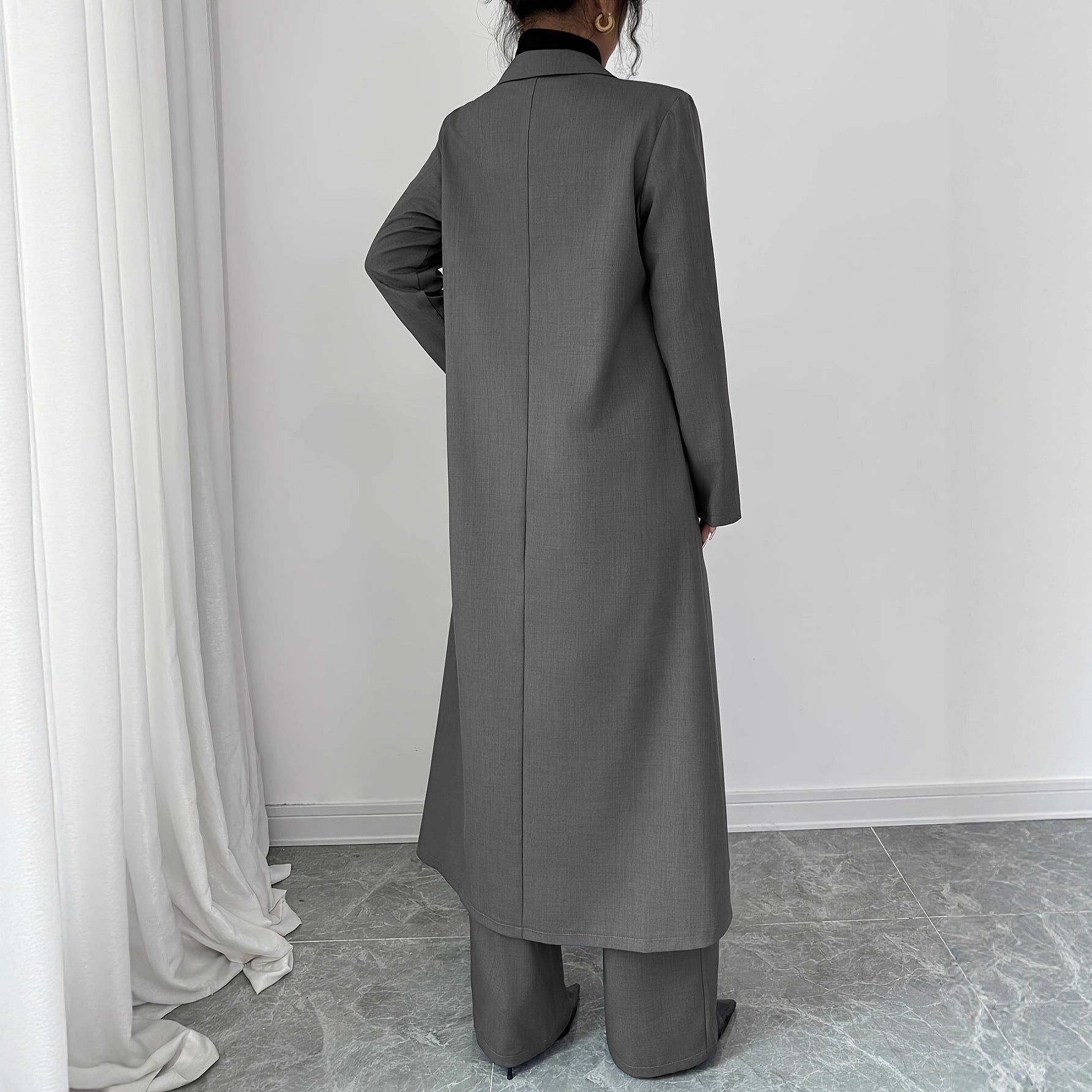 Long Jacket Without Lining Pants Elegant Graceful Two-piece Suit