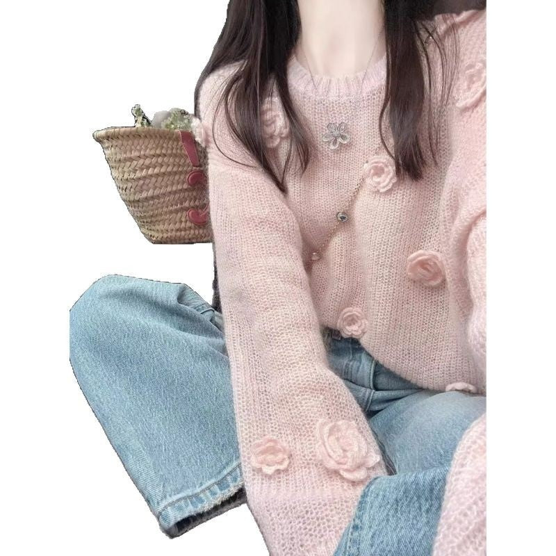 Long-sleeved Women's Loose Slim-fit Floral Top