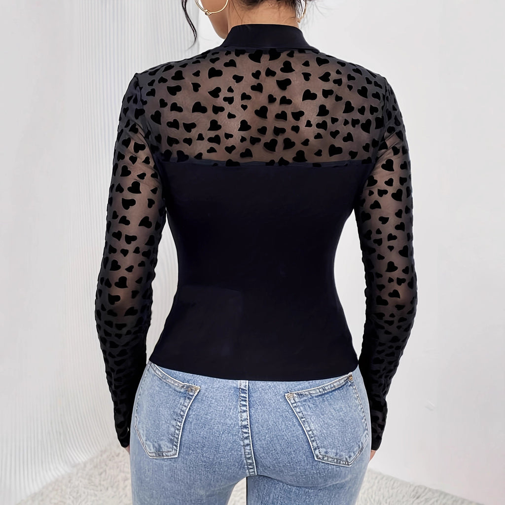 Mesh Stitching Long Sleeves Slim-fit Base T-shirt